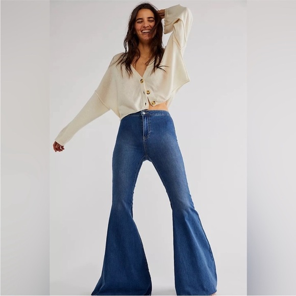 Free People Denim - We The Free People Womens Jeans Just Float On Flare Denim High Rise Stretch
